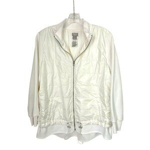 Chicos Zenergy Sz 1 Quilted Puffer Jacket w Fleece Sleeves/Adjustable Drawstring